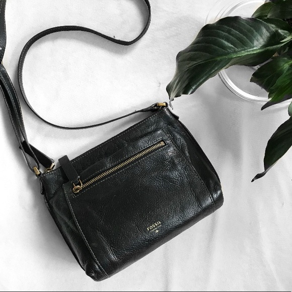 fossil black leather crossbody